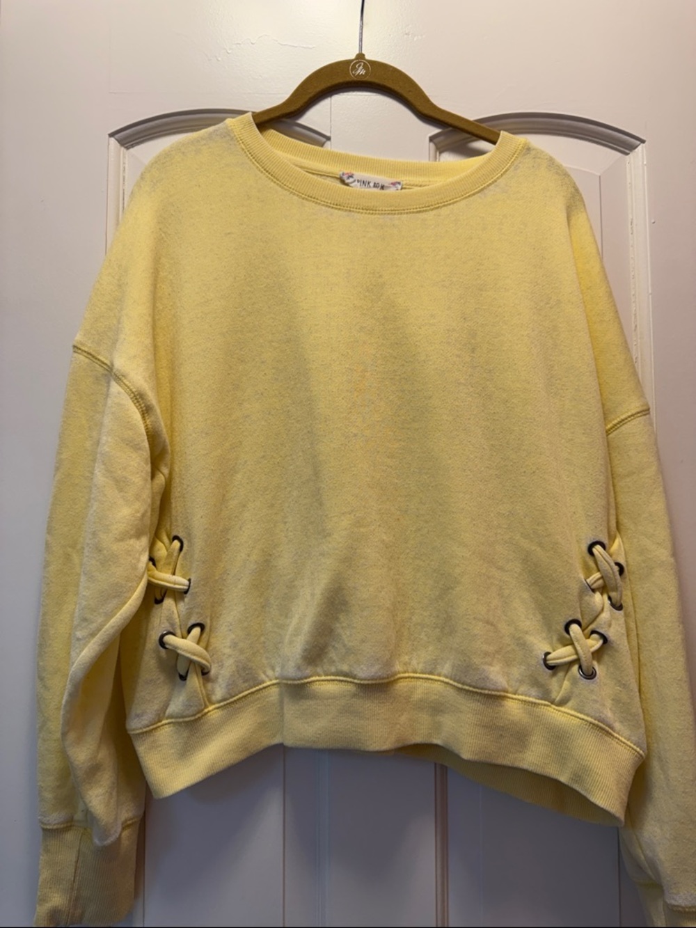 Pink Rose Yellow Lace-Up Side Pullover Sweatshirt